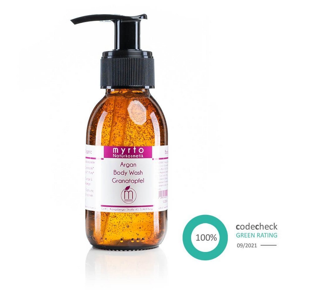 myrto Naturkosmetik Duschgel Argan Body Wash Granatapfel - für sensible Haut, 3-in-1 Produkt, Duschgel, Shampoo, mildes Rasiergel von myrto Naturkosmetik