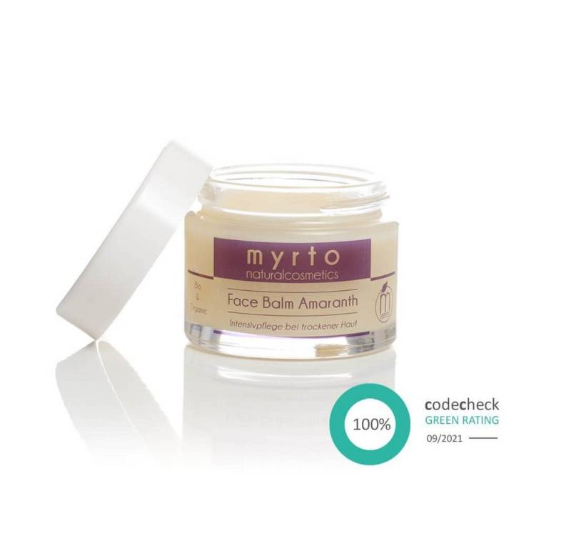 myrto Naturkosmetik Feuchtigkeitscreme Bio Face Balm Amaranth - Intensivpflege bei sehr trockener Haut, Bestbewertung bei Codecheck: 100% Grüner Ring EMPFEHLENSWERT von myrto Naturkosmetik