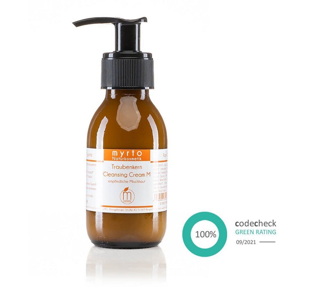 myrto Naturkosmetik Gesichts-Reinigungscreme Bio Traubenkern Cleansing Cream M - für empfindliche Mischhaut, empfindliche Mischhaut, gegen unreine Haut & Pickel, Glasflasche von myrto Naturkosmetik