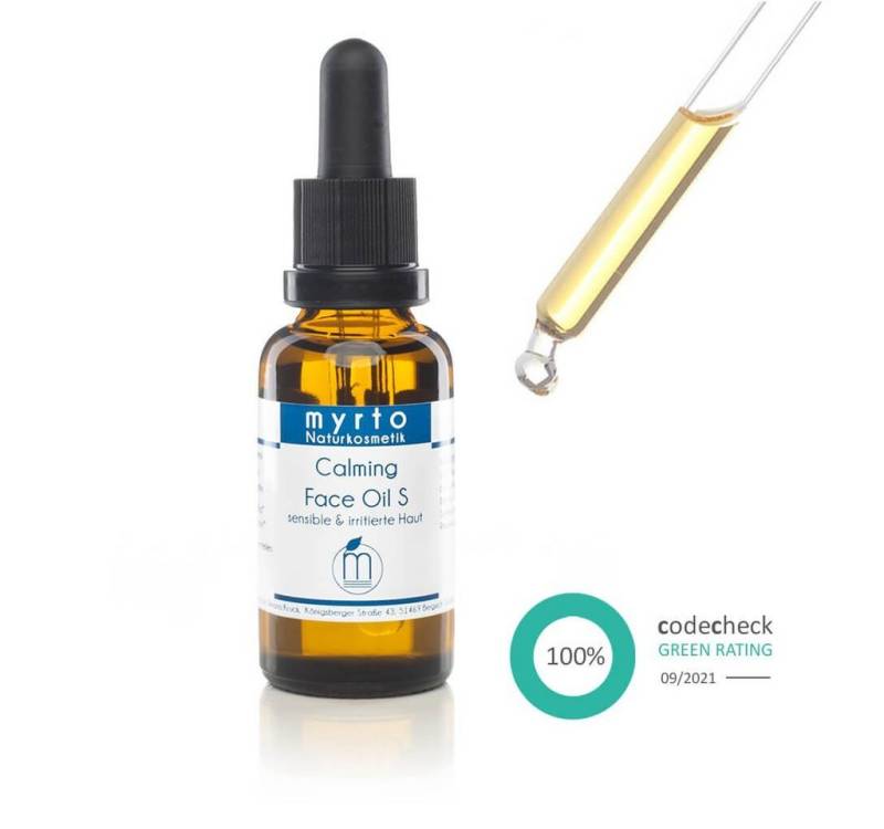 myrto Naturkosmetik Gesichtsöl Calming Face Oil S - Beruhigendes Gesichtsöl für sensible Haut, Bestbewertung bei Codecheck: 100% Grüner Ring EMPFEHLENSWERT von myrto Naturkosmetik