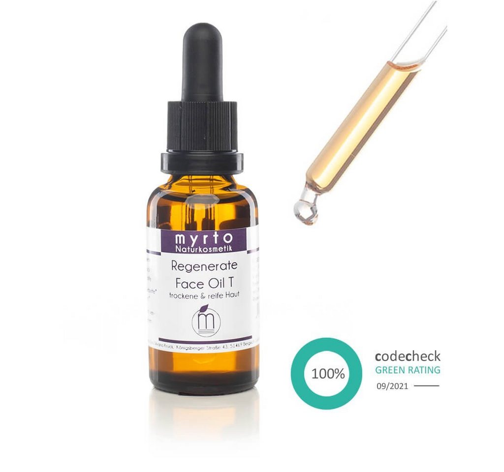myrto Naturkosmetik Gesichtsöl Regenerate Face Oil T - Antioxidatives Gesichtsöl für trockene Haut, Bestbewertung bei Codecheck: 100% Grüner Ring EMPFEHLENSWERT von myrto Naturkosmetik
