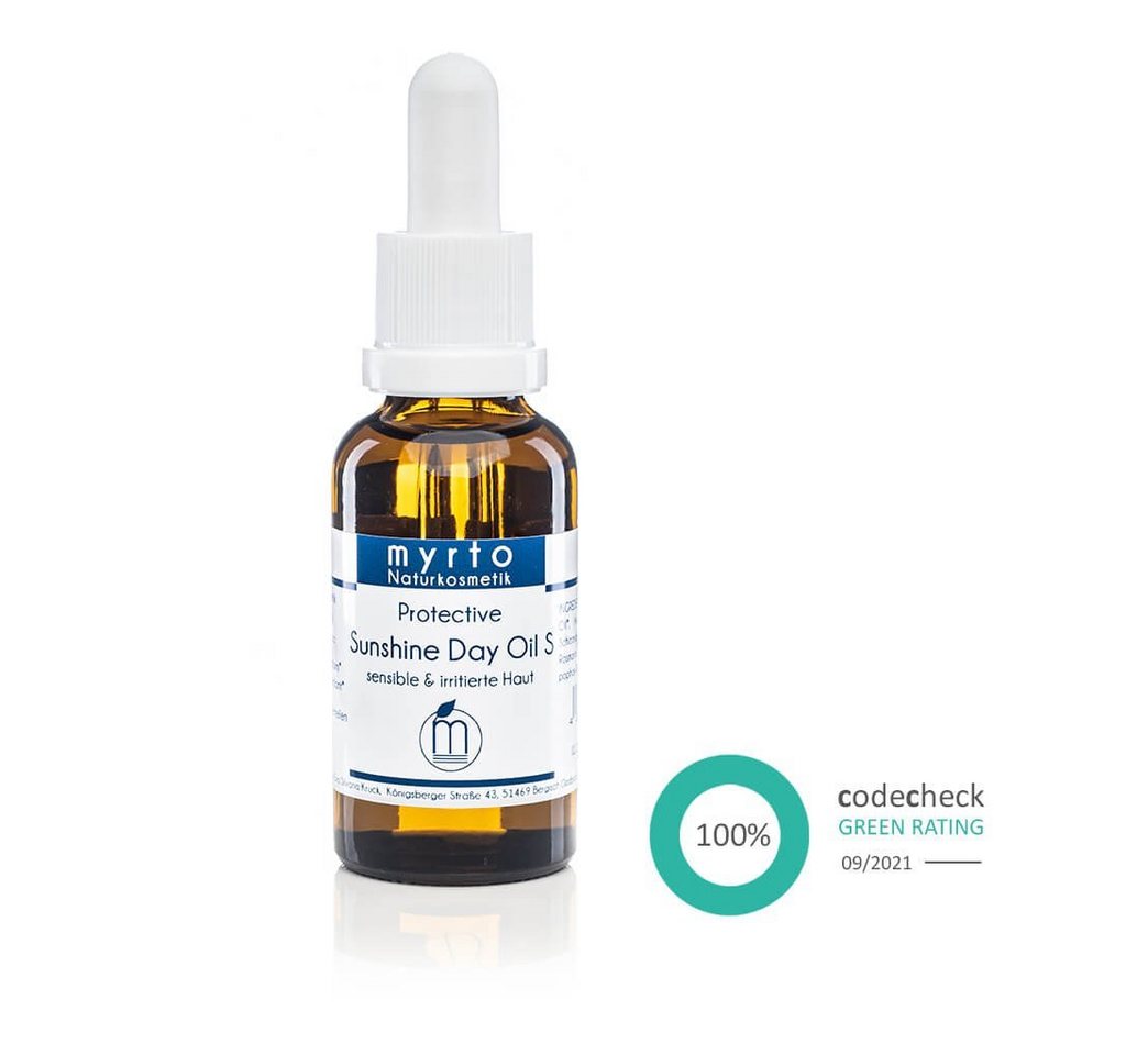 myrto Naturkosmetik Gesichtsöl myrto Protective Sunshine Day Oil S - mit pflanzlichem Lichtschutz, Bestbewertung bei Codecheck: 100% Grüner Ring von myrto Naturkosmetik