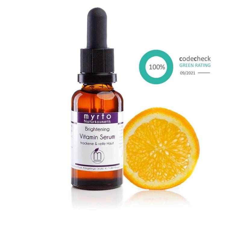 myrto Naturkosmetik Gesichtsserum Brightening Vitamin Serum – für einen ebenmäßigen, strahlenden Teint, Bestbewertung bei Codecheck: 100% EMPFEHLENSWERT (grüner Ring) von myrto Naturkosmetik