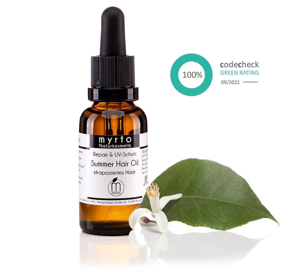 myrto Naturkosmetik Haaröl Bio Summer Hair Oil - Haaröl für strapaziertes Haar, naturreine ätherische Öle, vegan, palmölfrei, nicht-komedogen von myrto Naturkosmetik