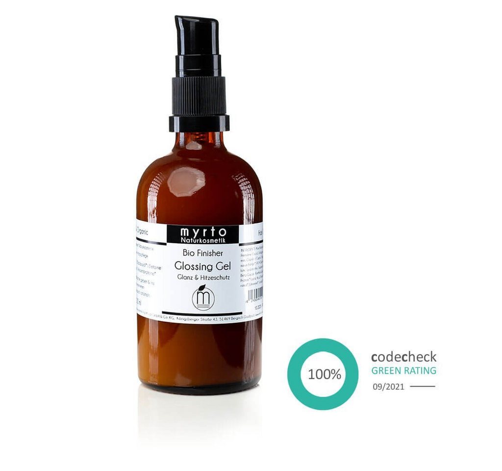 myrto Naturkosmetik Haargel Bio Finisher Glossing Gel - Hitzeschutz & mehr Glanz, Bestbewertung bei Codecheck: 100% EMPFEHLENSWERT (grüner Ring) von myrto Naturkosmetik