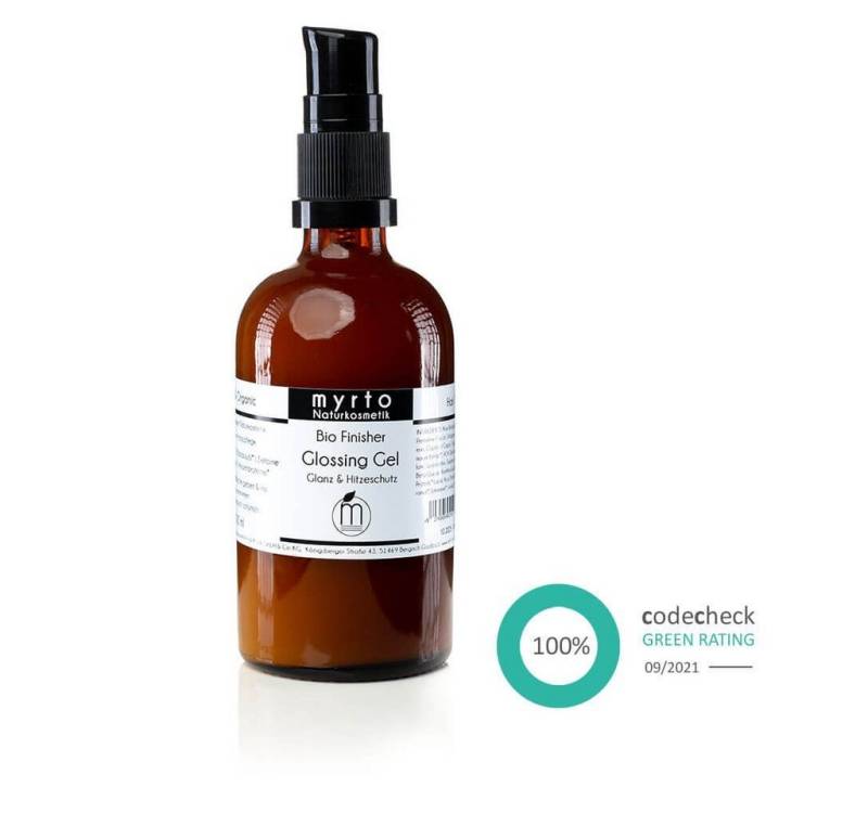 myrto Naturkosmetik Haargel Bio Finisher Glossing Gel - Hitzeschutz & mehr Glanz, Bestbewertung bei Codecheck: 100% EMPFEHLENSWERT (grüner Ring) von myrto Naturkosmetik