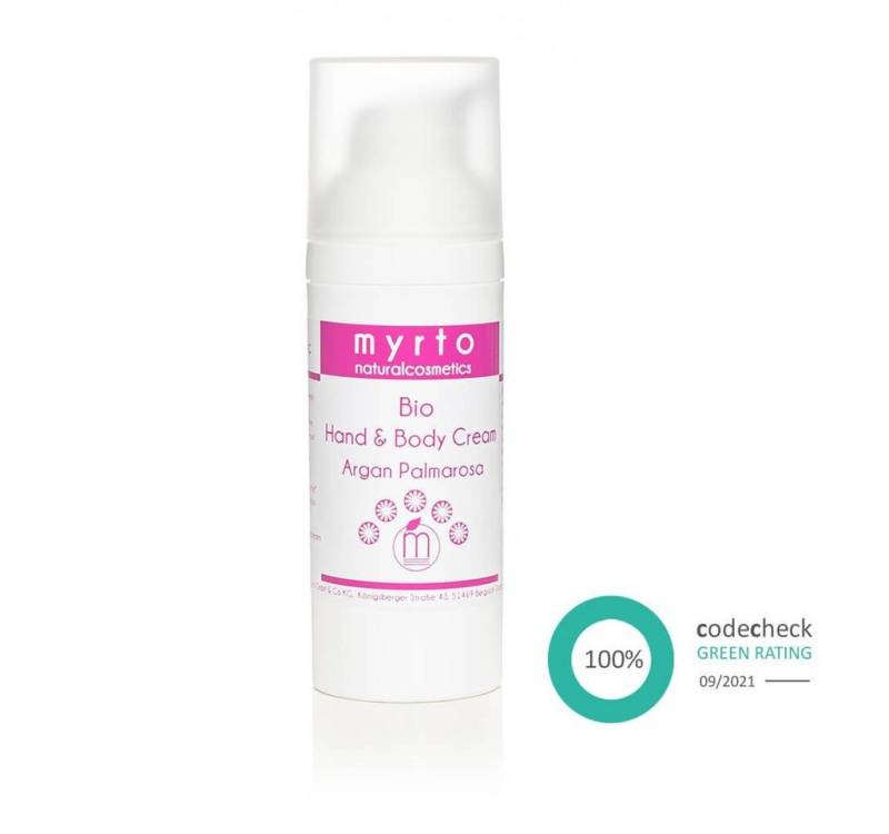 myrto Naturkosmetik Handcreme Bio Handcreme Argan Palmarosa - bei strapazierter Haut, naturreine ätherische Öle, emulgatorfrei, vegan, palmölfrei von myrto Naturkosmetik