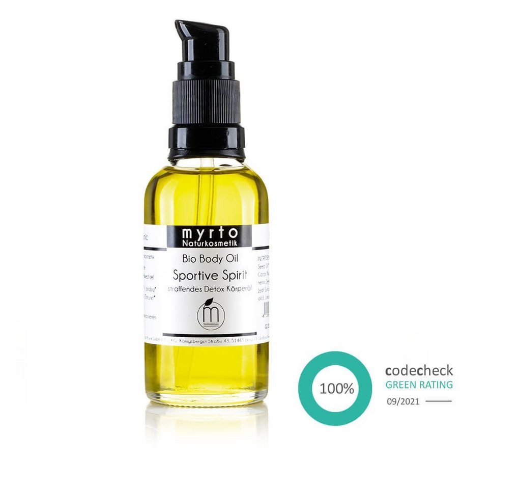 myrto Naturkosmetik Körperöl Sportive Spirit - leicht straffendes Cellulite Körperöl, Bestbewertung bei Codecheck: 100% Grüner Ring EMPFEHLENSWERT von myrto Naturkosmetik