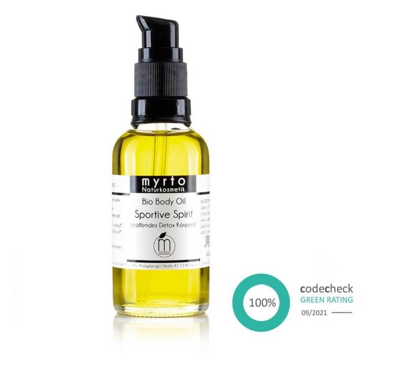 myrto Naturkosmetik Körperöl Sportive Spirit - leicht straffendes Cellulite Körperöl, Bestbewertung bei Codecheck: 100% Grüner Ring EMPFEHLENSWERT von myrto Naturkosmetik