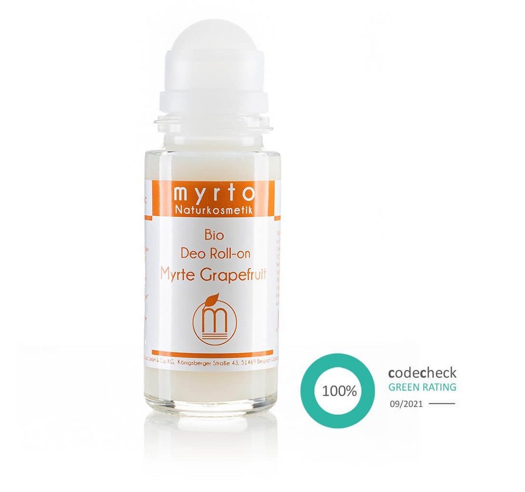 myrto Naturkosmetik Körperpflegemittel Bio Deo Roll-On Myrte Grapefruit- ohne Aluminium & Alkohol, für empfindliche Haut, hemmt Geruchsbildung, ohne Aluminium & Alkohol von myrto Naturkosmetik