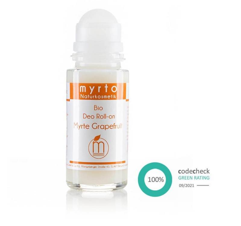 myrto Naturkosmetik Körperpflegemittel Bio Deo Roll-On Myrte Grapefruit- ohne Aluminium & Alkohol, für empfindliche Haut, hemmt Geruchsbildung, ohne Aluminium & Alkohol von myrto Naturkosmetik