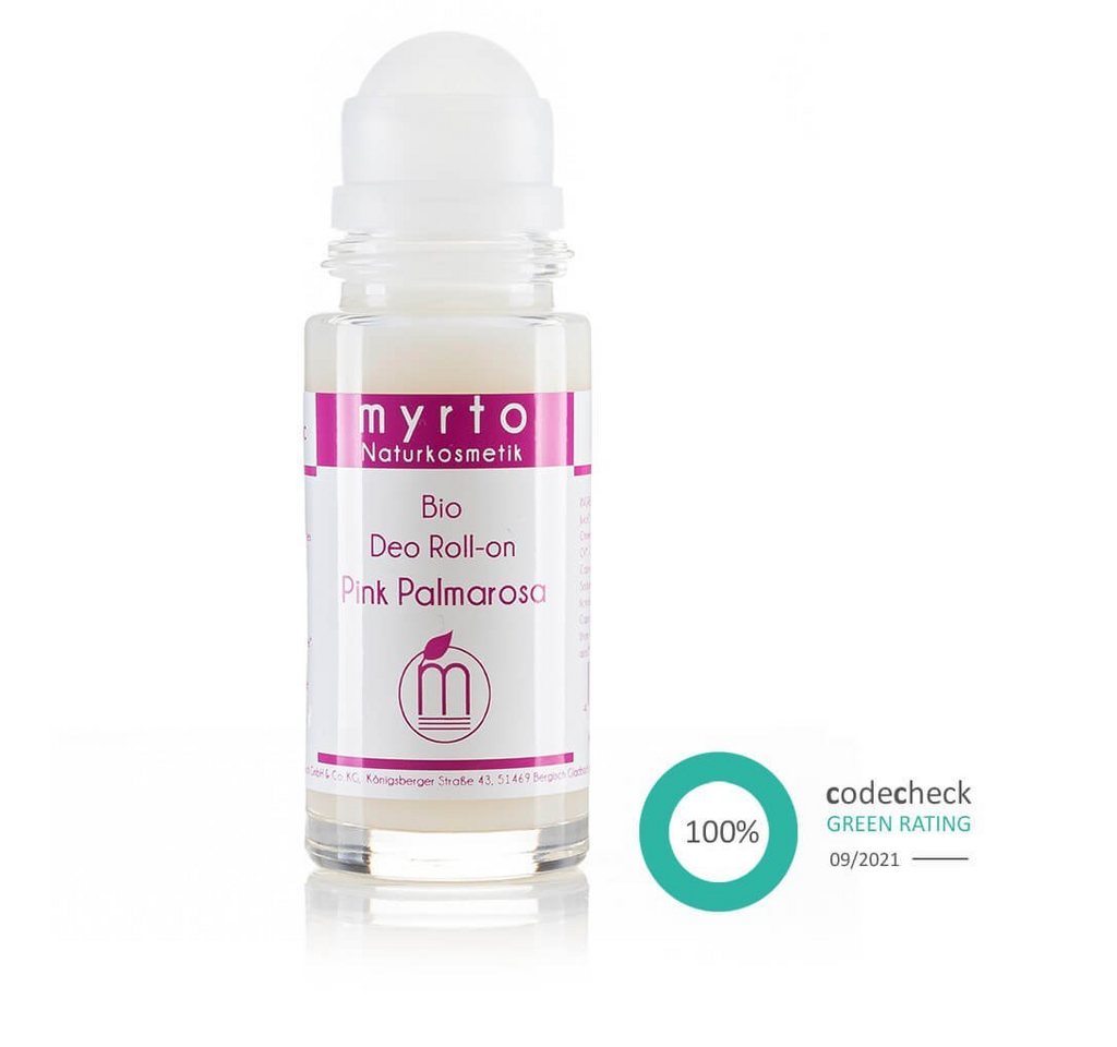 myrto Naturkosmetik Körperpflegemittel Bio Deo Roll-On Pink Palmarosa - ohne Aluminium & Alkohol, für empfindliche Haut, hemmt Geruchsbildung, ohne Aluminium & Alkohol von myrto Naturkosmetik