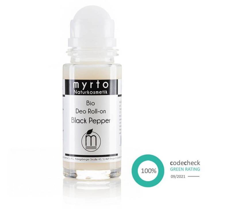 myrto Naturkosmetik Körperpflegemittel Bio Deo Roll-on Black Pepper - ohne Aluminium und Alkohol, für empfindliche Haut, hemmt Geruchsbildung, ohne Aluminium & Alkohol von myrto Naturkosmetik