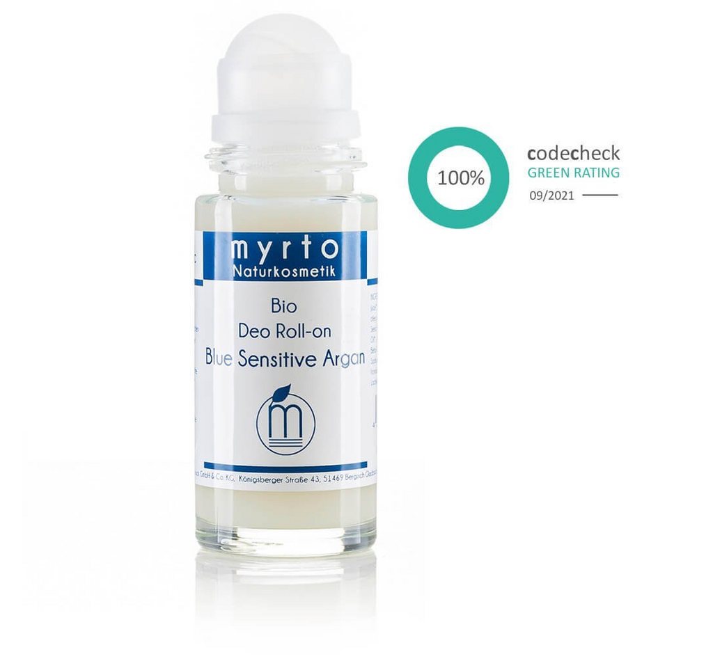 myrto Naturkosmetik Körperpflegemittel Bio Deo Roll-on Blue Sensitive Argan - aluminiumfrei & alkoholfrei, ohne Duftstoffe, für sehr empfindliche Haut, ohne Aluminium & Alkohol von myrto Naturkosmetik