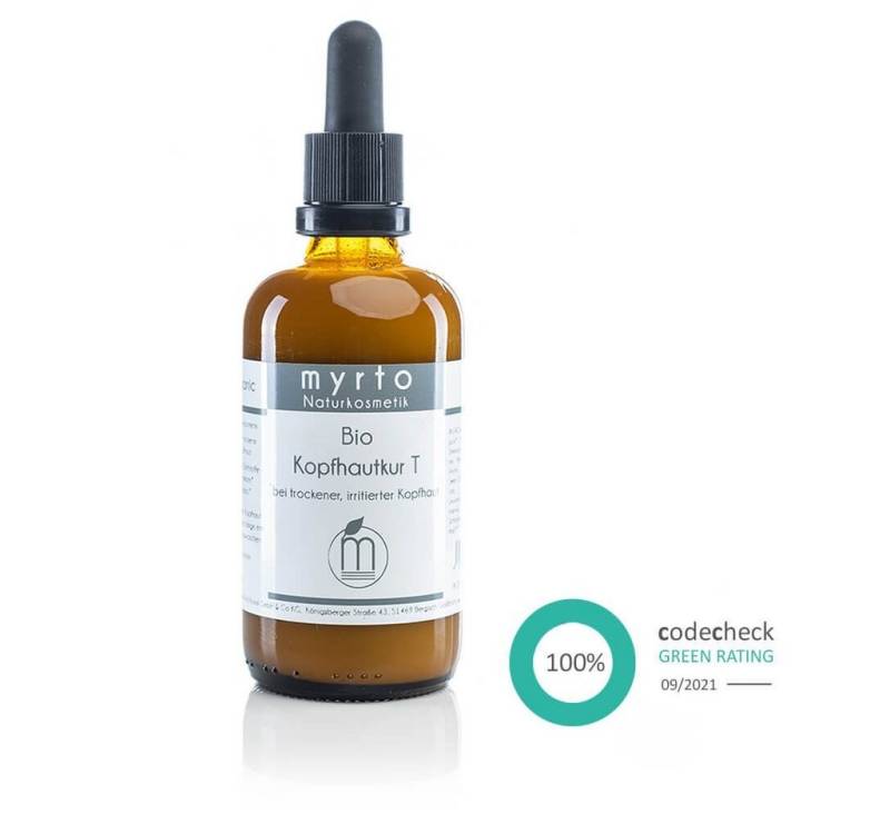 myrto Naturkosmetik Kopfhaut-Pflegeserum Bio Kopfhautkur T - beruhigendes Serum für trockene, gereizte Kopfhaut, Bestbewertung bei Codecheck: 100% EMPFEHLENSWERT (grüner Ring) von myrto Naturkosmetik