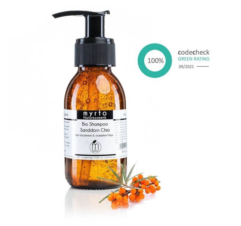 myrto Naturkosmetik Kopfhaut-Pflegeshampoo Bio Shampoo Sanddorn Chia - natürlicher Glanz für trockenes Haar, naturreine ätherische Öle, alkoholfrei, palmölfrei von myrto Naturkosmetik