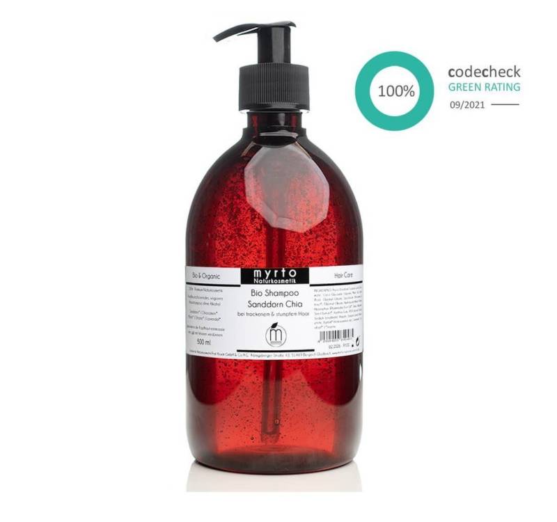 myrto Naturkosmetik Kopfhaut-Pflegeshampoo Bio Shampoo Sanddorn Chia - natürlicher Glanz für trockenes Haar, naturreine ätherische Öle, alkoholfrei, palmölfrei von myrto Naturkosmetik