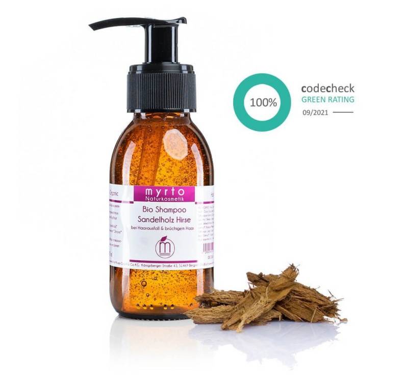 myrto Naturkosmetik Kopfhaut-Pflegeshampoo Bio Shampoo Sandelholz Hirse - bei Haarausfall & brüchigem Haar mit, Milliacin & Klettenwurzel  für mehr Haarwachstum & gesunde Kopfhaut von myrto Naturkosmetik