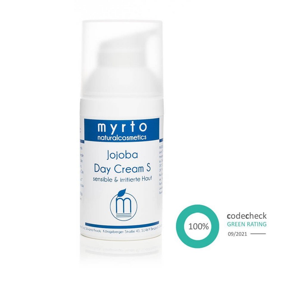myrto Naturkosmetik Tagescreme Bio Jojoba Day Cream S - Gesichtscreme bei sensibler Haut, Bestbewertung Codecheck: 100% grüner Ring von myrto Naturkosmetik