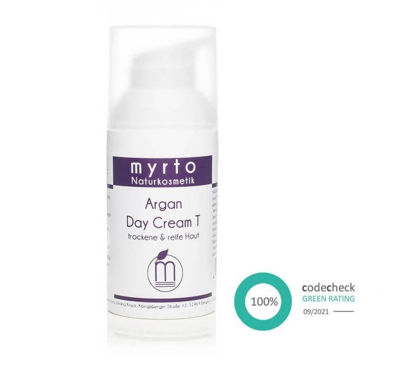 myrto Naturkosmetik Tagescreme myrto Bio Argan Day Cream T - Gesichtscreme bei trockener Haut, Bestbewertung Codecheck: 100% Grüner Ring von myrto Naturkosmetik