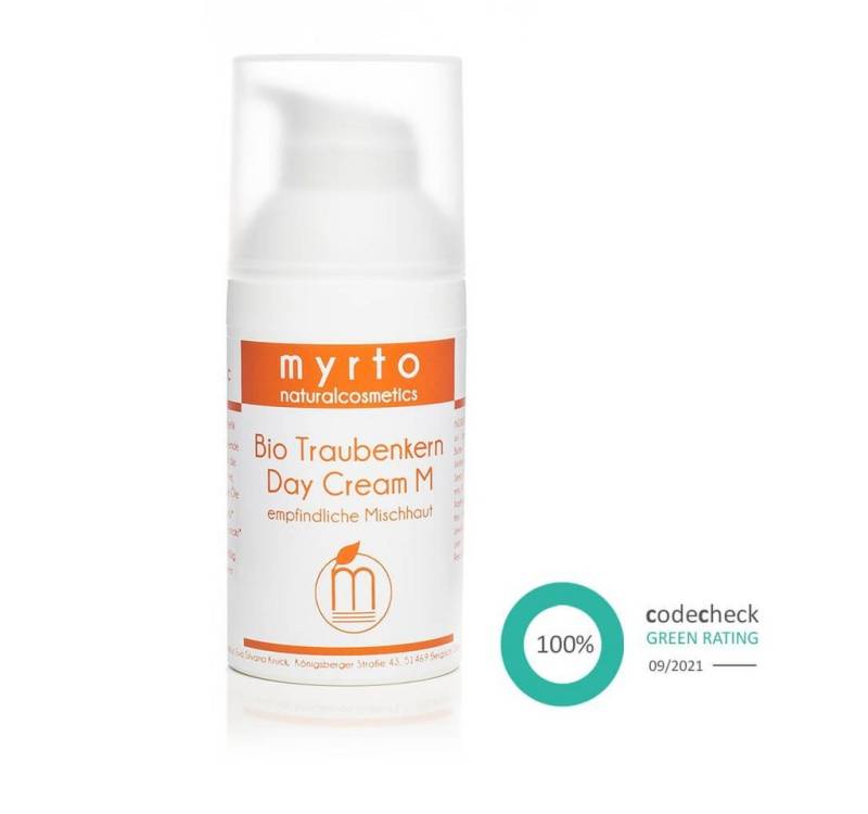 myrto Naturkosmetik Tagescreme Bio Traubenkern Day Cream M - Gesichtscreme für empfindliche Mischhaut, Bestbewertung Codecheck: 100% Grüner Ring von myrto Naturkosmetik