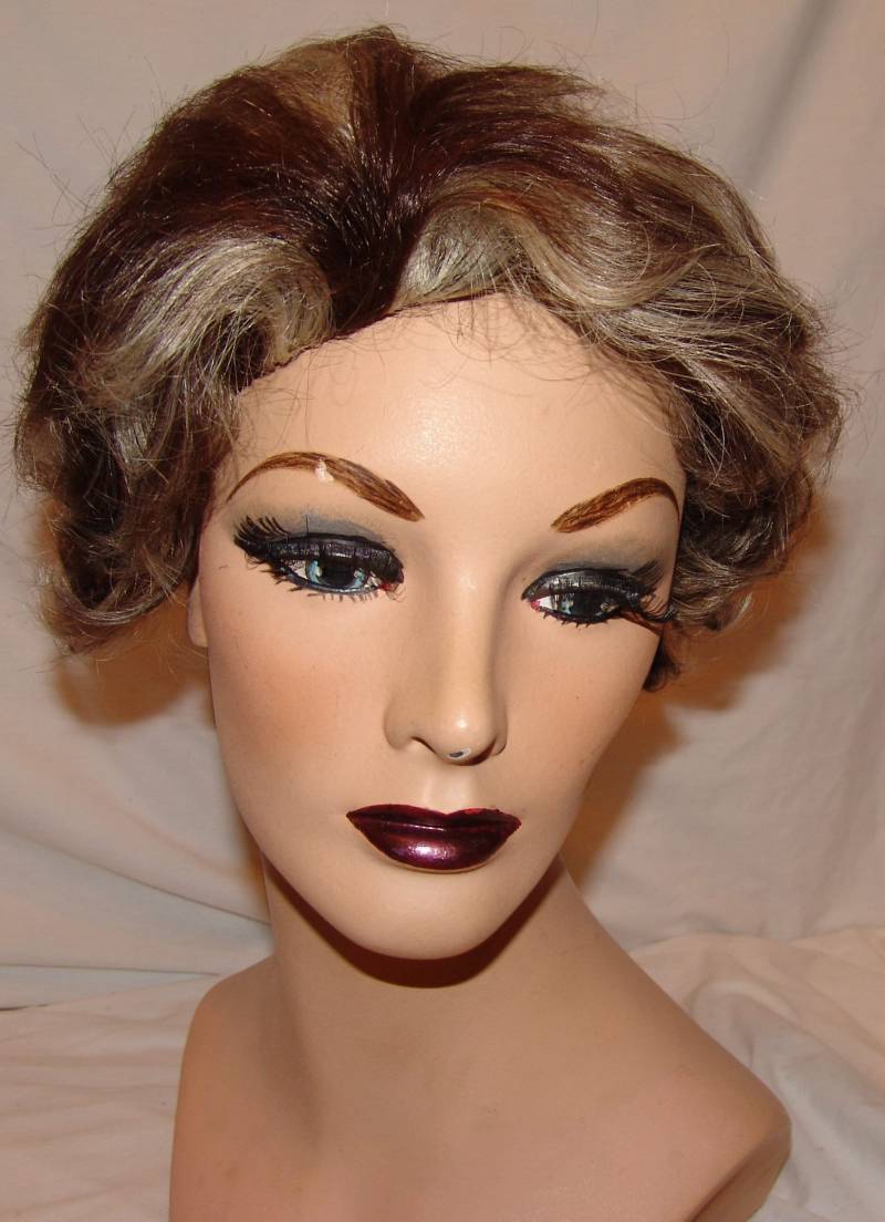 Vtg Modacryl Perücke Salz Pfeffer Braun Weißes Haar Stück Womens Bob von myrustygold