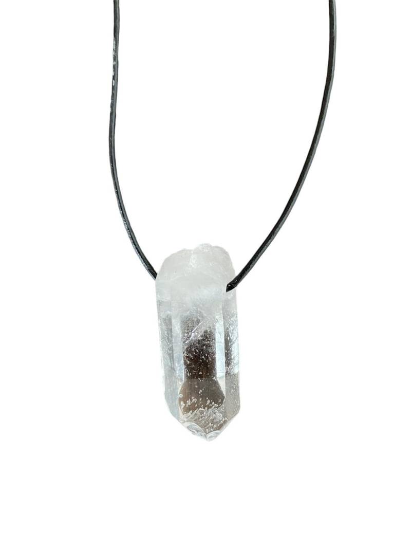 Edelstein Trommelstein Bergkristall Anhänger Kette Spitzeform Spitze Klare Qualität Inkl. Lederband von mysale24