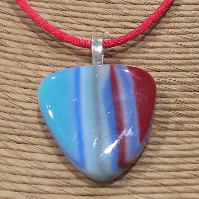 Vintage Anhänger, Rot Blau Blau, Gestreifte Halskette, Hergestellt in Amerika, Handgefertigter Schmuck Aus Geschmolzenem Glas Auf Etsy - Country von mysassyglass