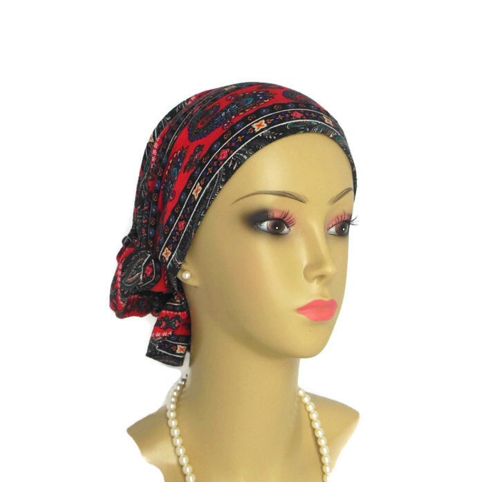 Haar Snood Multi-Color Paisley Auf Rot Turban, Chemo Kopfbedeckung Reg-xl von myscap