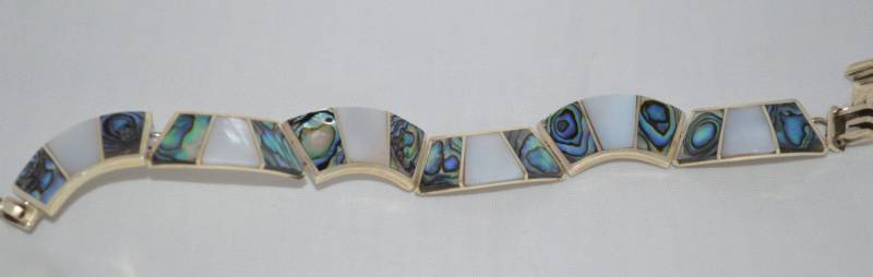 Abalone Und Perlmutt Besetztes Sterling Silber Armband von mysilvershoppe
