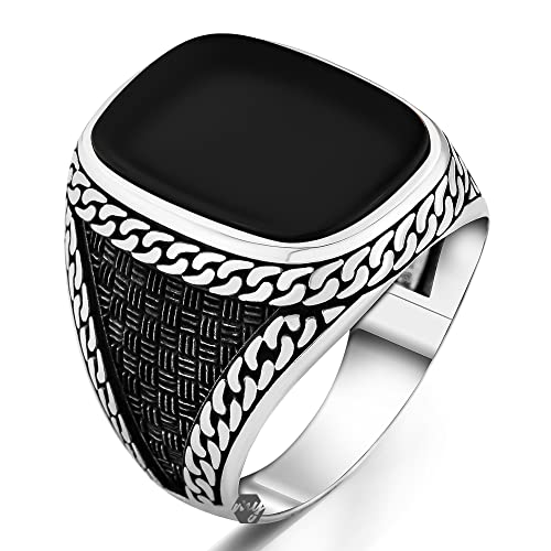 Massiver 925 Sterling Silber Custom Cut Schwarzer Onyx Stein Türkischer Herrenring 6,5 Metall Onyx, 6.5, Metall, Onyx von mysilverworld