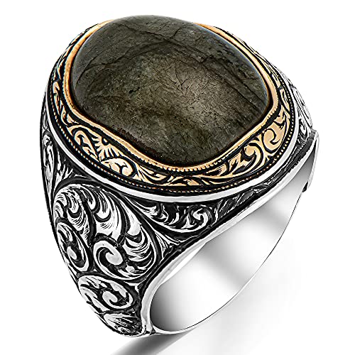 mysilverworld Massiver 925er Sterling Silber Labradorit Stein Herrenring Metall Labradorit, Silber, Klassisch, Freundschaftstag von mysilverworld