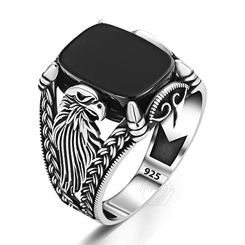 mysilverworld 925 Sterling Silber Adler Figur Onyx Stein Herren Ring Metall Onyx, Metall, Onyx von mysilverworld