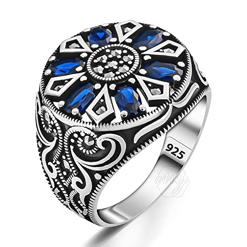 mysilverworld 925 Sterling Silber Blau Zirkonia Markasit Steine Runde Form Herren Ring Metall Zirkonia, Metall, Zirkonia von mysilverworld