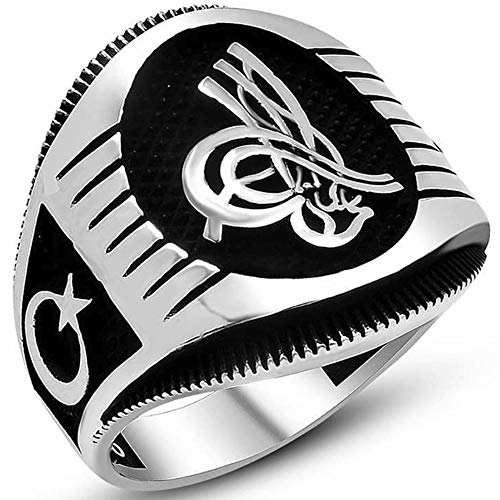 mysilverworld Herren-Ring aus massivem 925er-Sterlingsilber, osmanischer Sultan, Tughra-Halbmond-Stern (7,5), Metall, nicht bekannt von mysilverworld