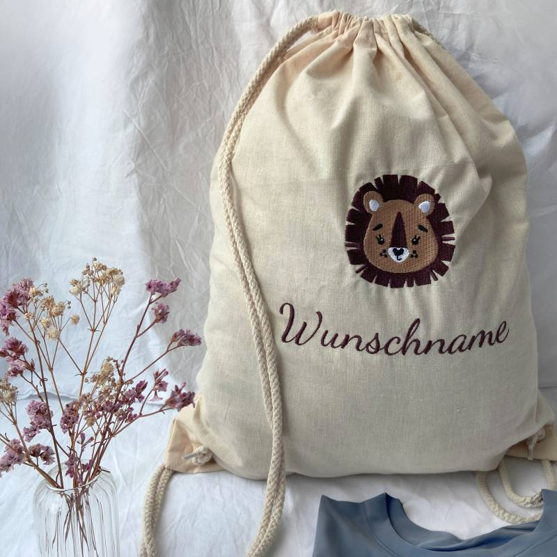 Turnbeutel Mit Namen Und Motiv Bestickt - Personalisierter Stoffbeutel Kordelzug Aus Baumwolle Für Kinder Als Außergewöhnliches Geschenk von mystitcheryDE