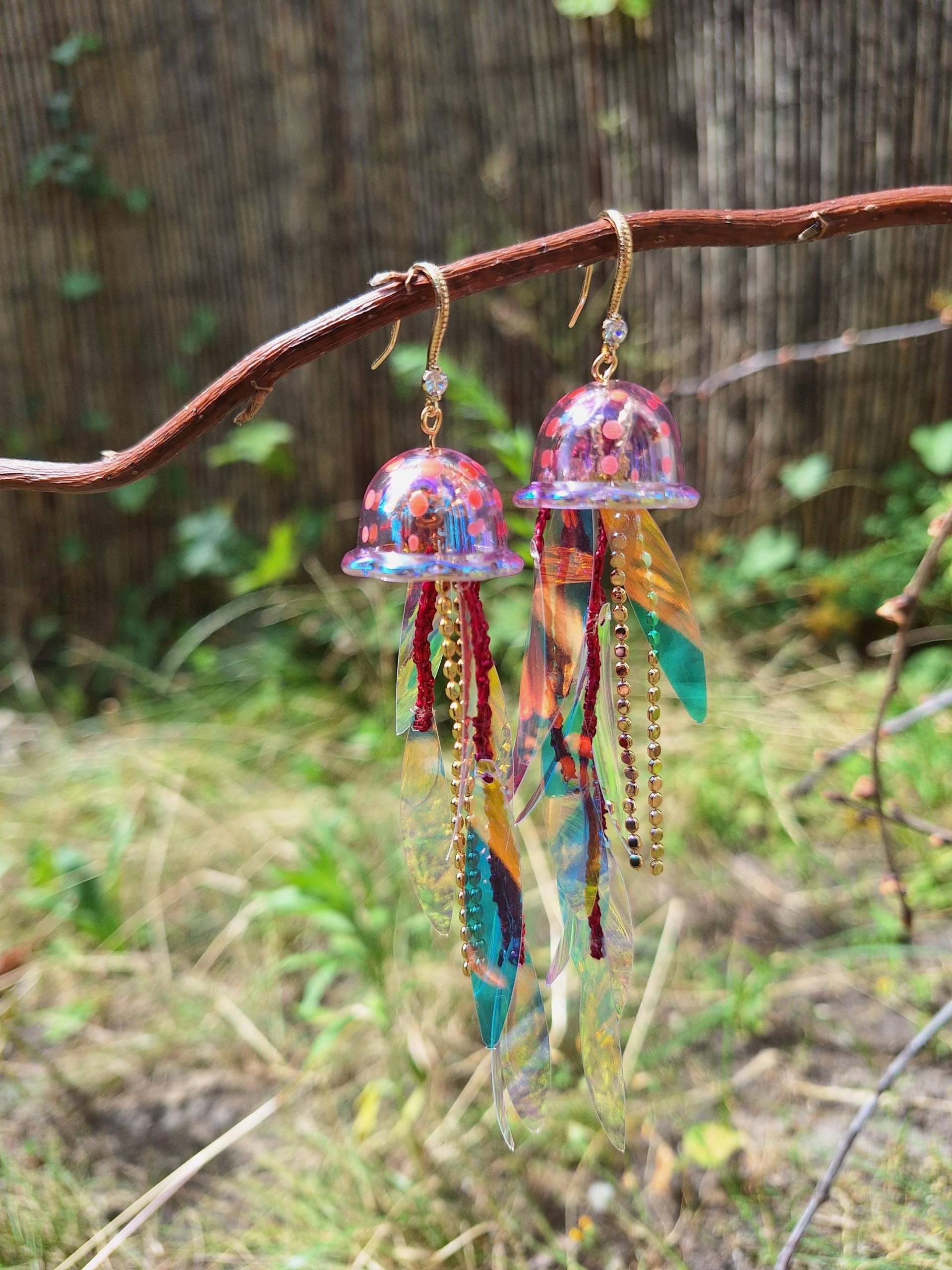 Purple Jelly Ohrstecker Messing Zirkon Tentakel, Qualle, Kunstharz, Durchsichtig, Glänzend, Lila, Metallic, Leicht, Festival, Mermaid von mysupermood