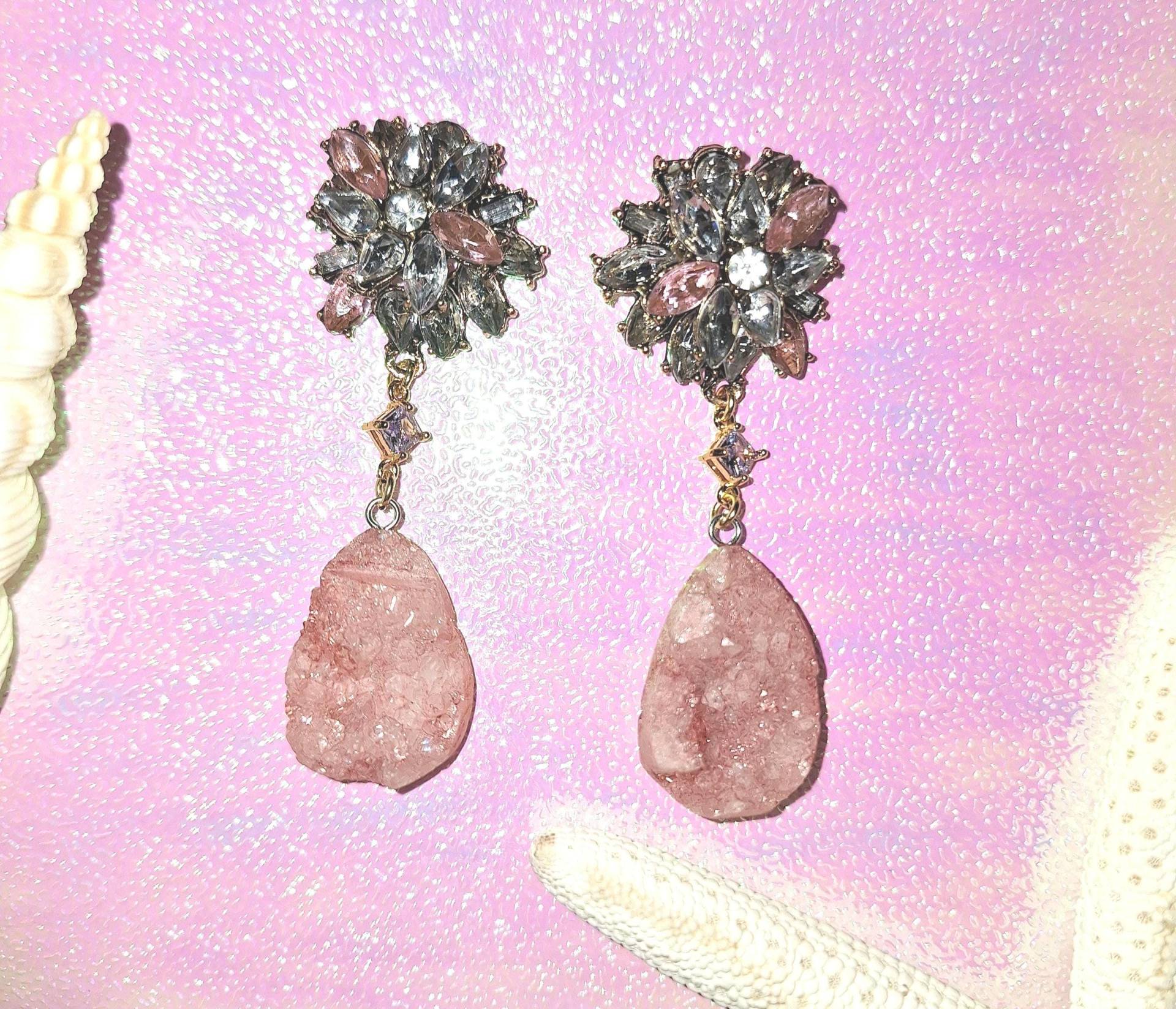Rose Stone Ohrstecker Glitzerstein, Glamour, Naturstein Rosa, Quarz, Zirkon, Anhänger, Ohrring, Stein von mysupermood