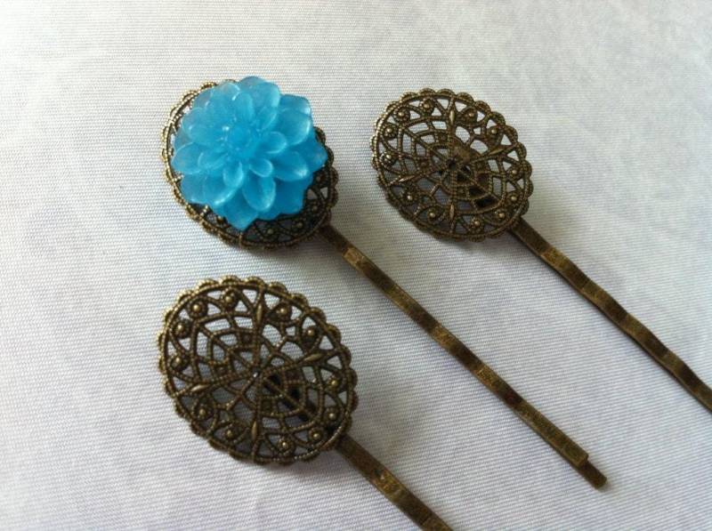 10 Stück Filigrane Bobby Pin Rohlinge Antike Bronze Blumen Haarnadeln, Haarspange, Perfekt Für Harz Cabochon von mytasu