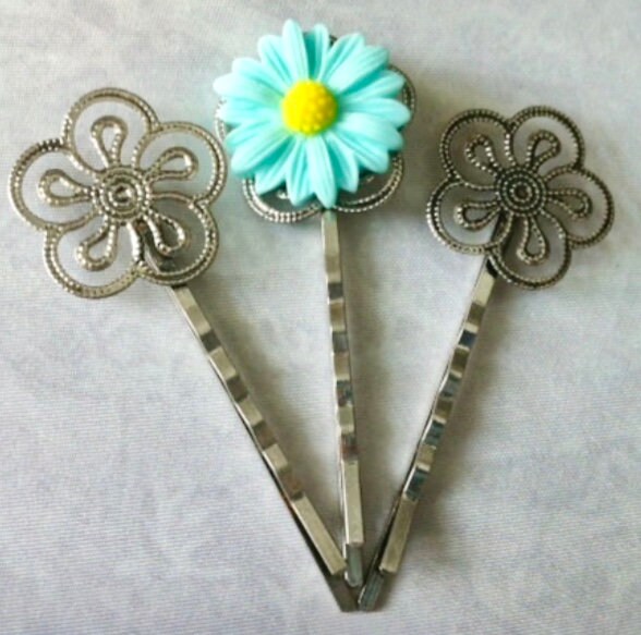 5 Stück Filigrane Bobby Pin Rohlinge Antikes Silber, Blumen Haarnadeln, Haarspange, Perfekt Für Harz Cabochon von mytasu