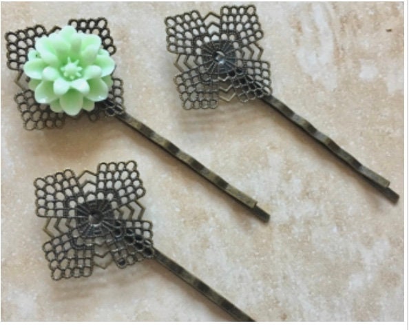 Schiff Aus Den Usa .... 6 Stück Filigrane Bobby Pin Rohlinge Antike Bronze Blume Haarnadeln, Haarspange, Perfekt Für Harz Cabochon von mytasu