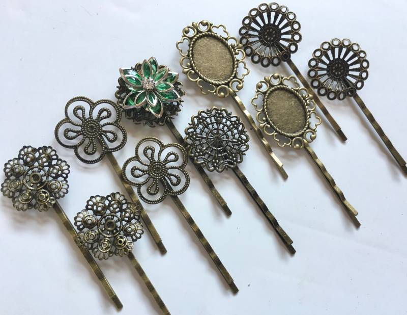 Schiff Aus Den Usa... Gemischt 10 Stück Filigrane Bobby Pin Rohlinge Antike Bronze Blume Haarnadeln, Haarspange, Perfekt Für Harz Cabochon von mytasu