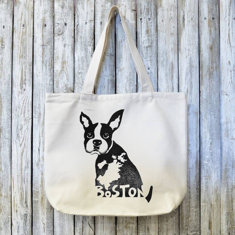 Boston Terrier Kunst Bio-Leinwand-Einkaufstasche Umweltfreundliche Wiederverwendbare Einkaufstasche von myuniT