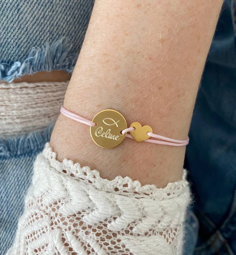 585 Echt Gold Armband 14K Taufe Kommunion Gravur Geschenk Personalisiert Mädchen Individualisierbar Gravurplättchen Freundschaftsarmband von myvenajwls