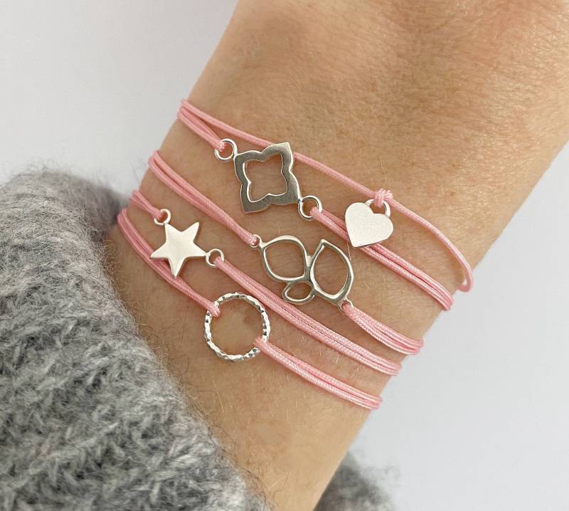 925 Sterling Silber Armband Freundschaftsarmband Armkette Motiv Geschenk Zart Stern Kreis Kleeblatt Blatt Herz Herzbändchen Glücksbringer von myvenajwls