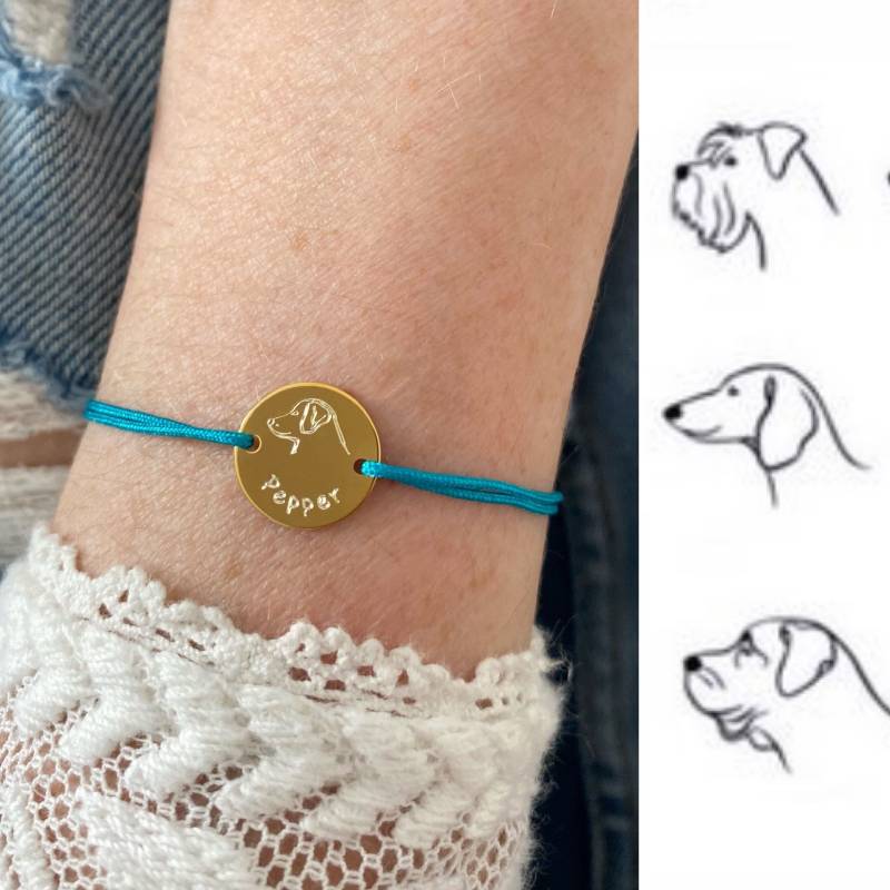 Armband Hund Gravur Hundekopf Freundschaftsarmband Armkette Personalisierbar Individualisierbar Erinnerung Haustier Puppy Gravurplättchen von myvenajwls