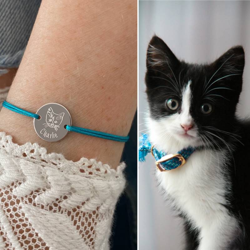 Armband Hund Personalisiert Individualisiert Gravur Foto Gravurplättchen Puppy Katze Pferd Zeichnung Geschenk Haustier Portrait Armkette von myvenajwls