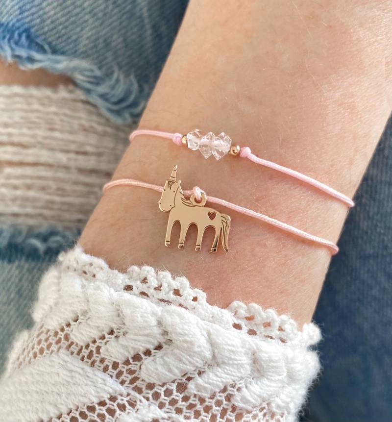 Armband Mädchen Gold Einhorn Freundschaftsarmband Kinderarmband Nylon Stoff Größenverstellbar Geschenk Einschulung Taufe Geburtstag von myvenajwls