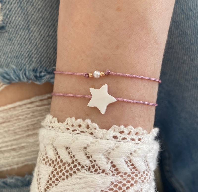 Perlmutt Stern Freundschaftsband Armband Geschenk Beste Freundinnen Kinderarmband Nylon Armkette Für Mädchen Kinder Farbe Personalisiert von myvenajwls