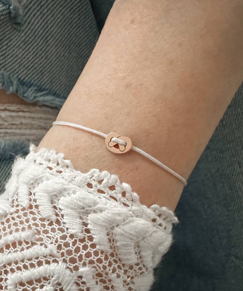 Zartes Brezel Armband Nylon Schiebeknoten Verstellbar Trachtenschmuck Dirndl Oktoberfest Freundschaftsarmband Armkette 925 Silber Rosé Gold von myvenajwls